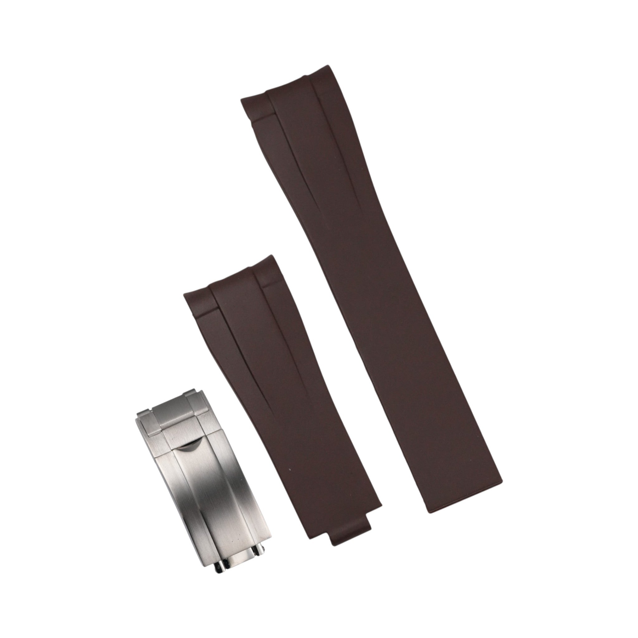 Submariner: Brown Rubber Strap with Brushed Silver Clasp