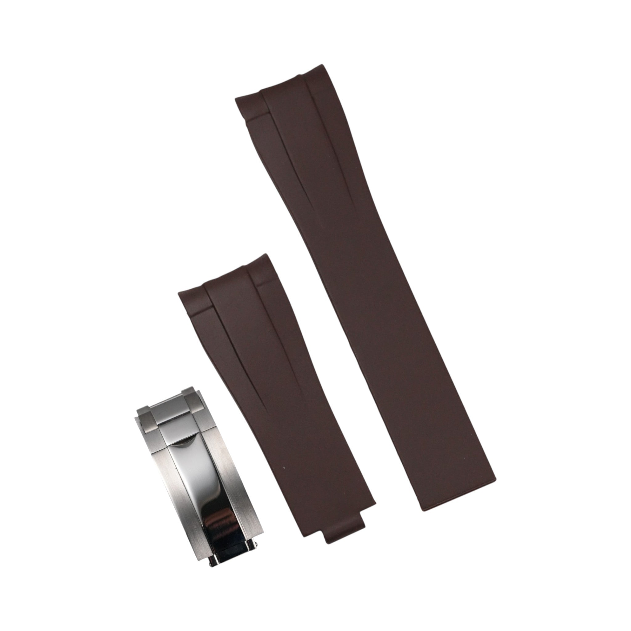 Submariner: Brown Rubber Strap with Polished Silver Clasp
