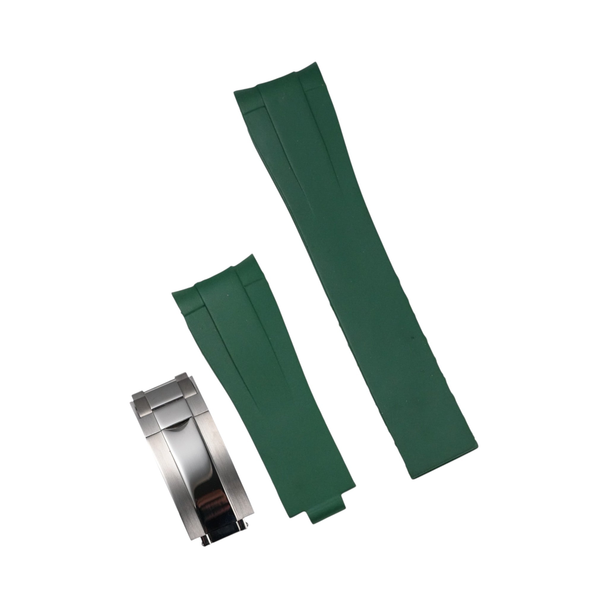 Submariner: Green Rubber Strap with Polished Silver Clasp