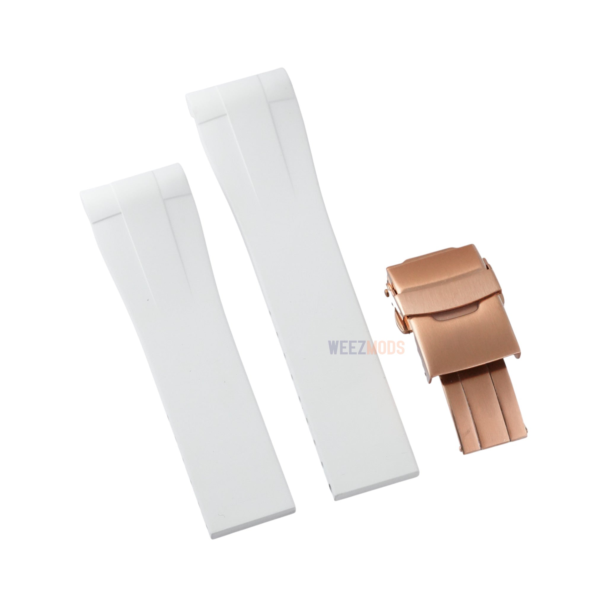 SKX007/SRPD FKM: White Rubber Strap with Rose Gold Clasp