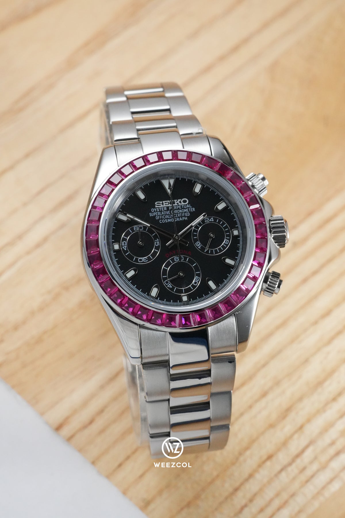 Seiko VK63: 'Pink Ruby' Chronograph Mecha-Quartz custom VK63 chronograph watch