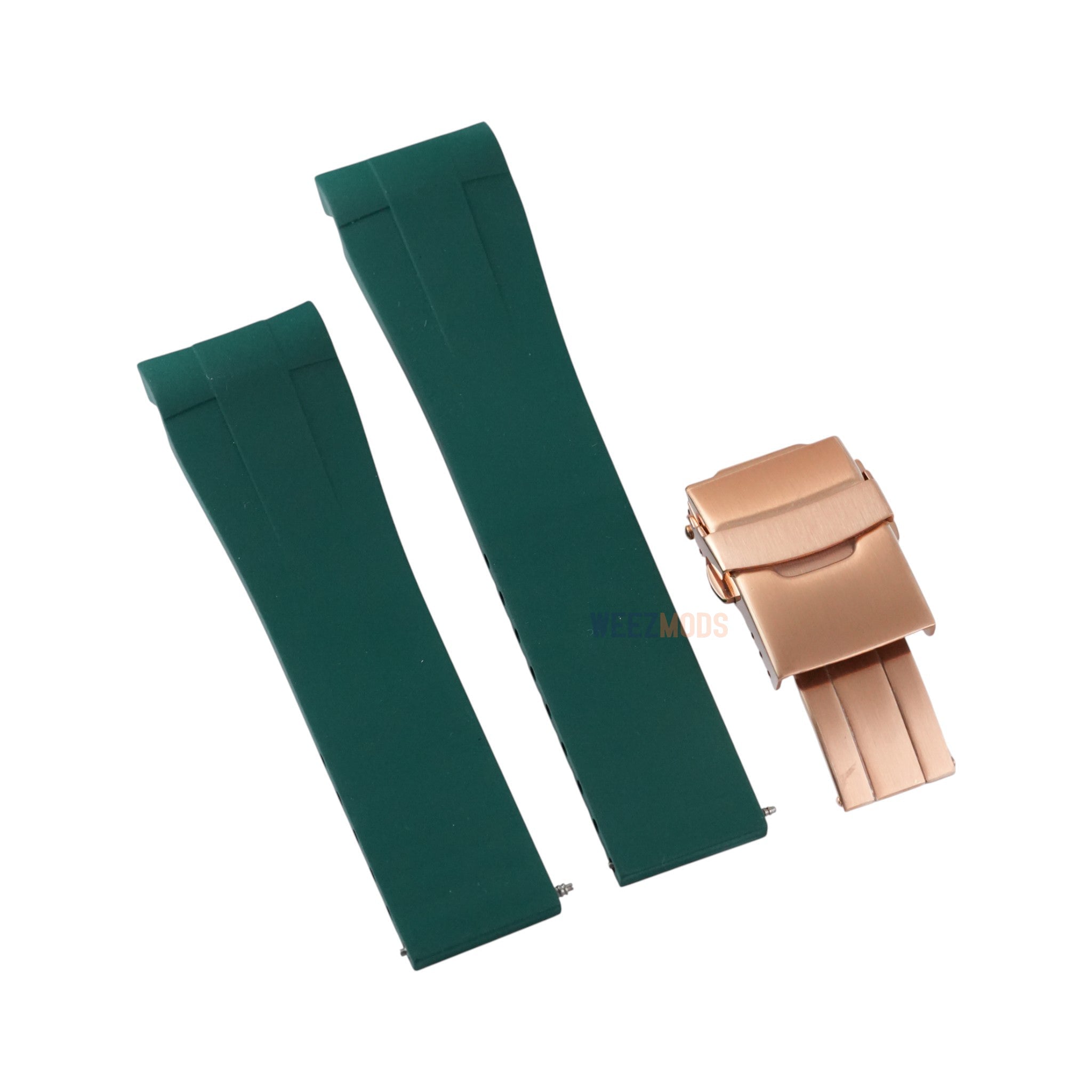 SKX007/SRPD FKM: Green Rubber Strap with Rose Gold Clasp