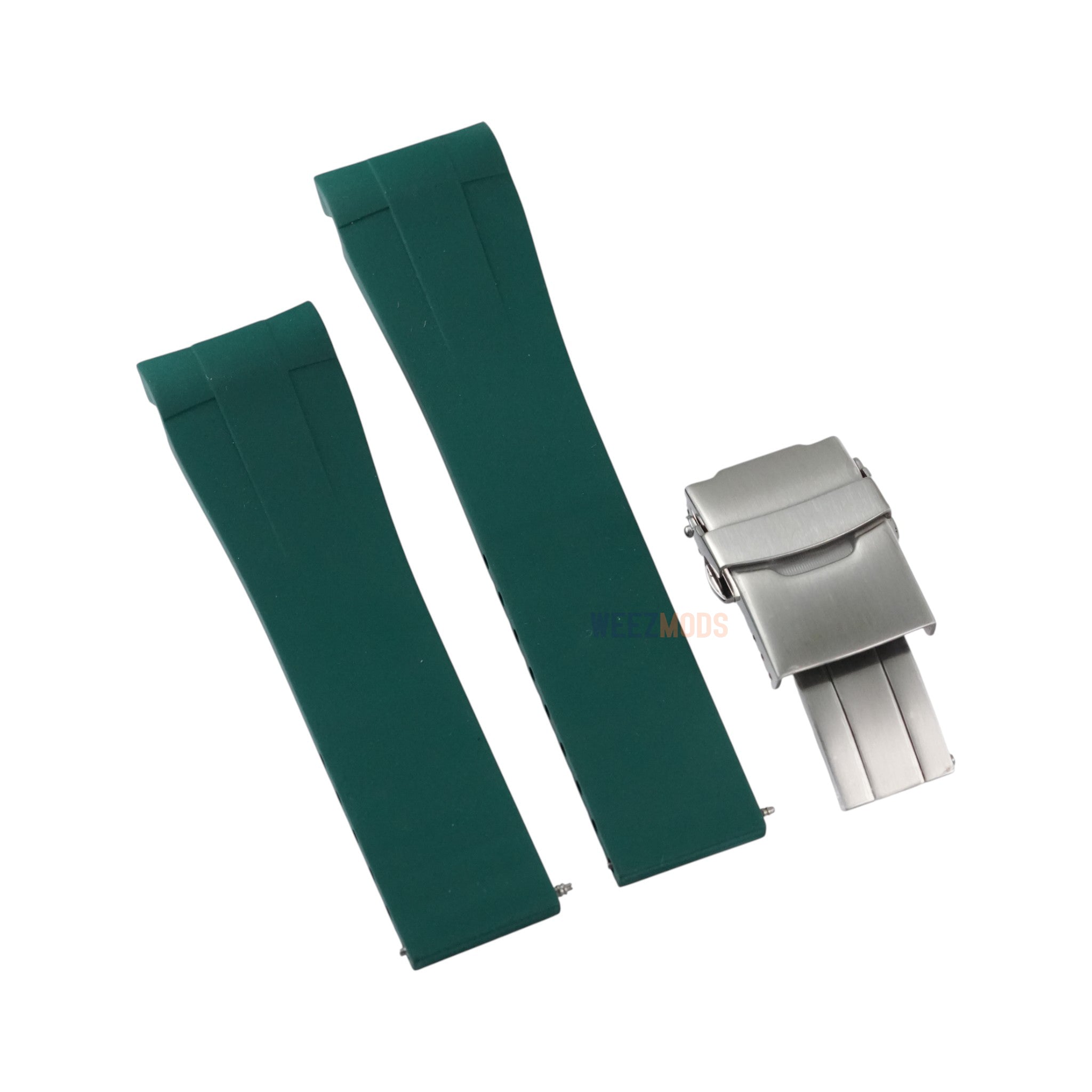 SKX007/SRPD FKM: Green Rubber Strap with Silver Clasp