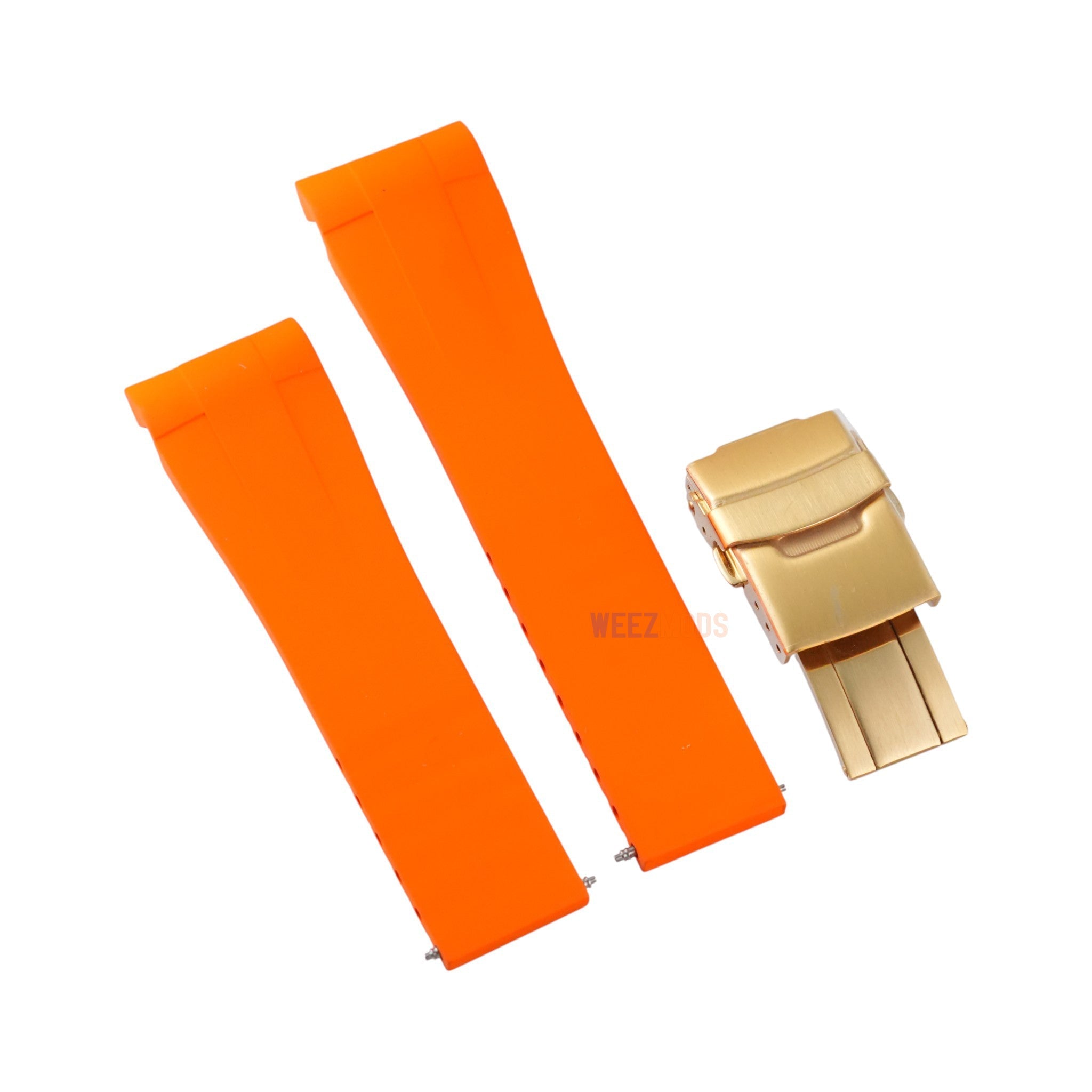 SKX007/SRPD FKM: Orange Rubber Strap with Gold Clasp