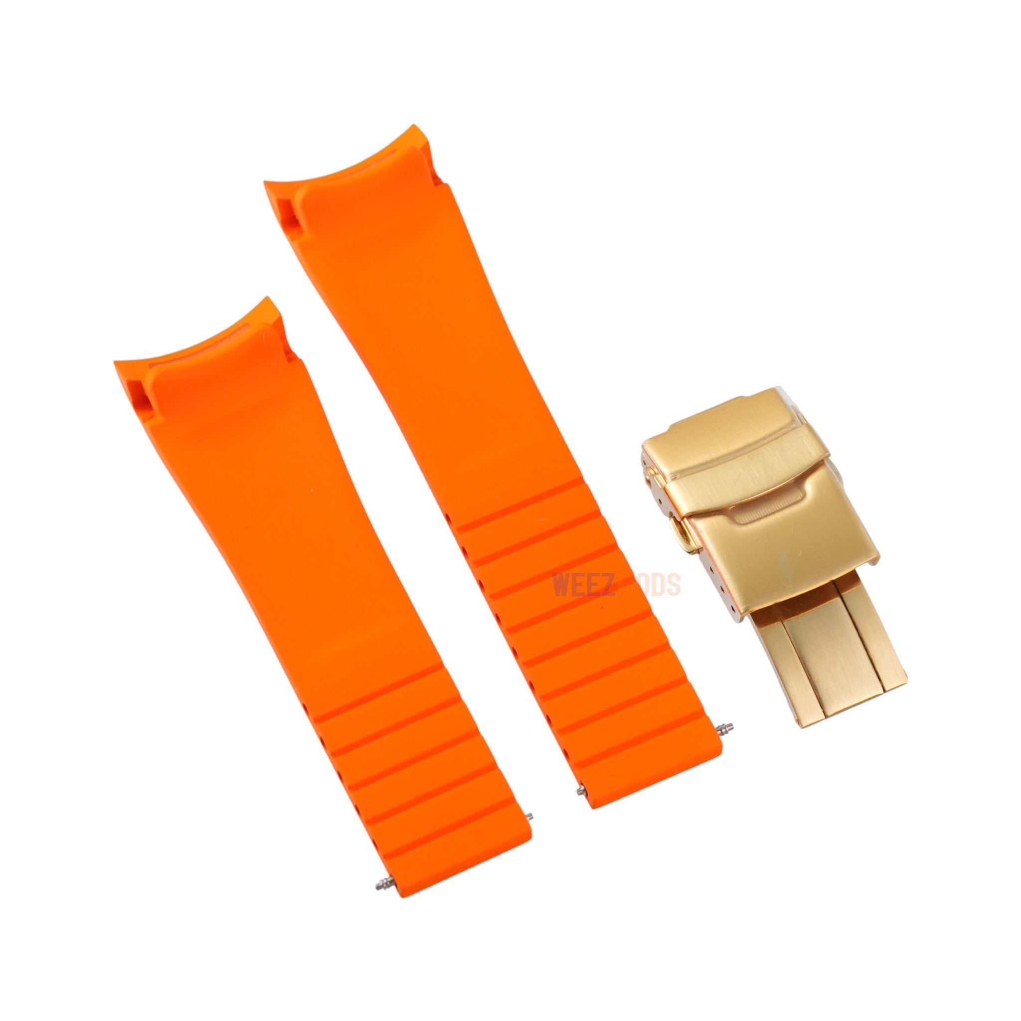 SKX007/SRPD FKM: Orange Rubber Strap with Gold Clasp