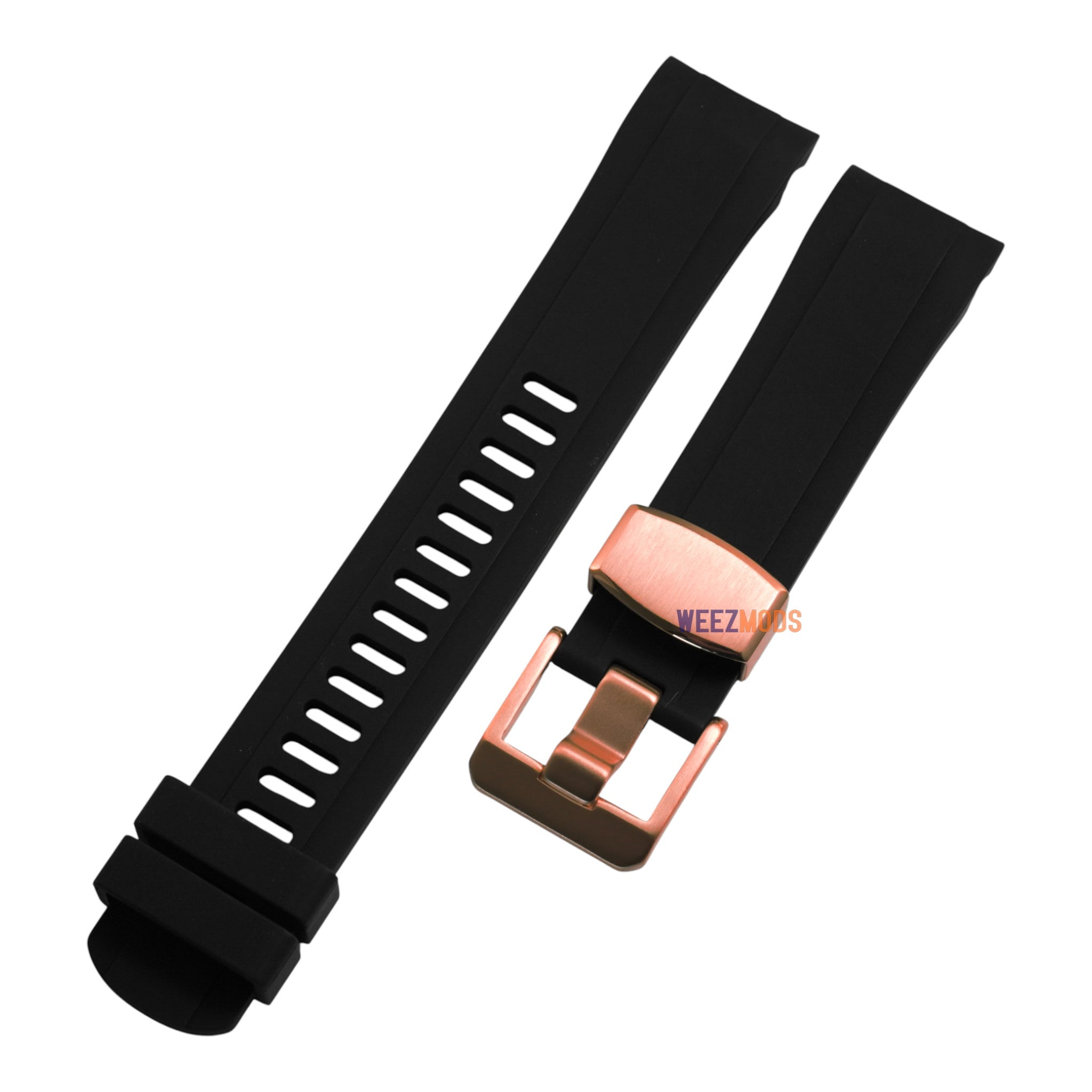 SKX007/SRPD FKM: Black Rubber Strap with Rose Gold Buckle