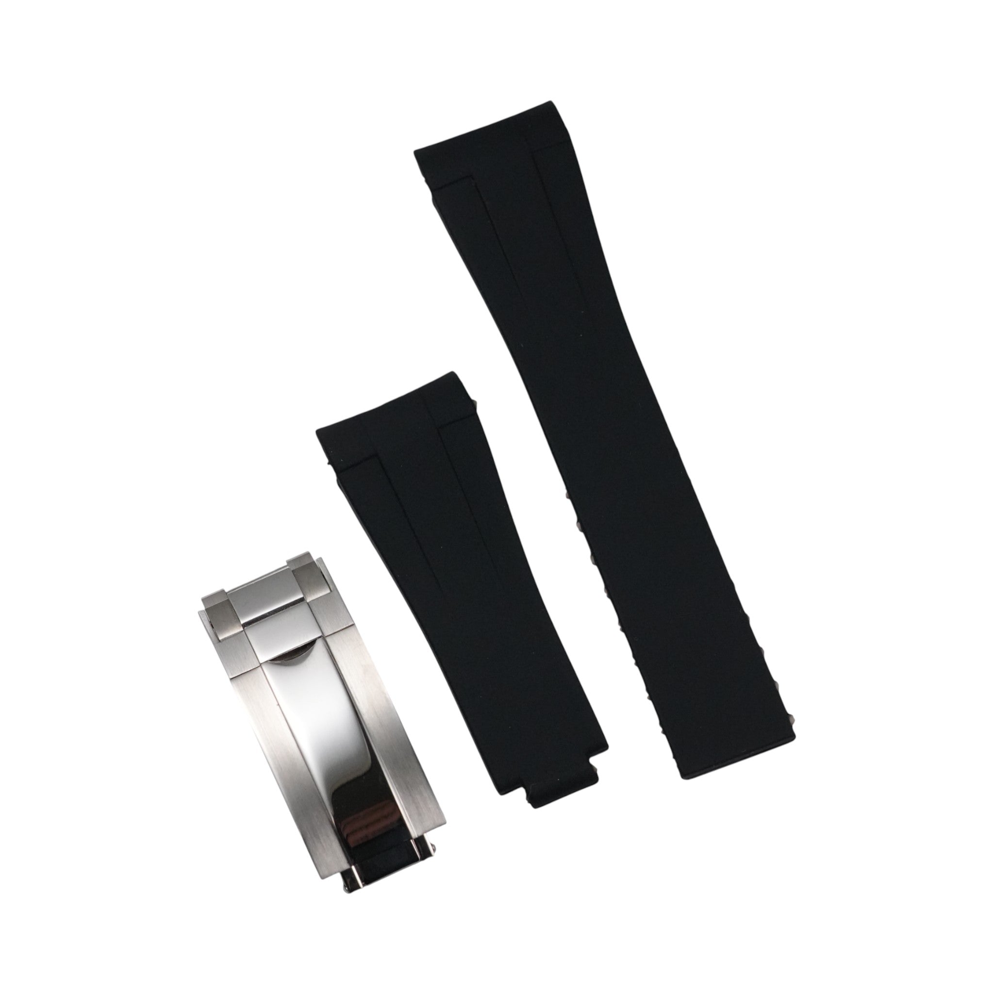 Submariner: Black Rubber Strap with Polished Silver Clasp