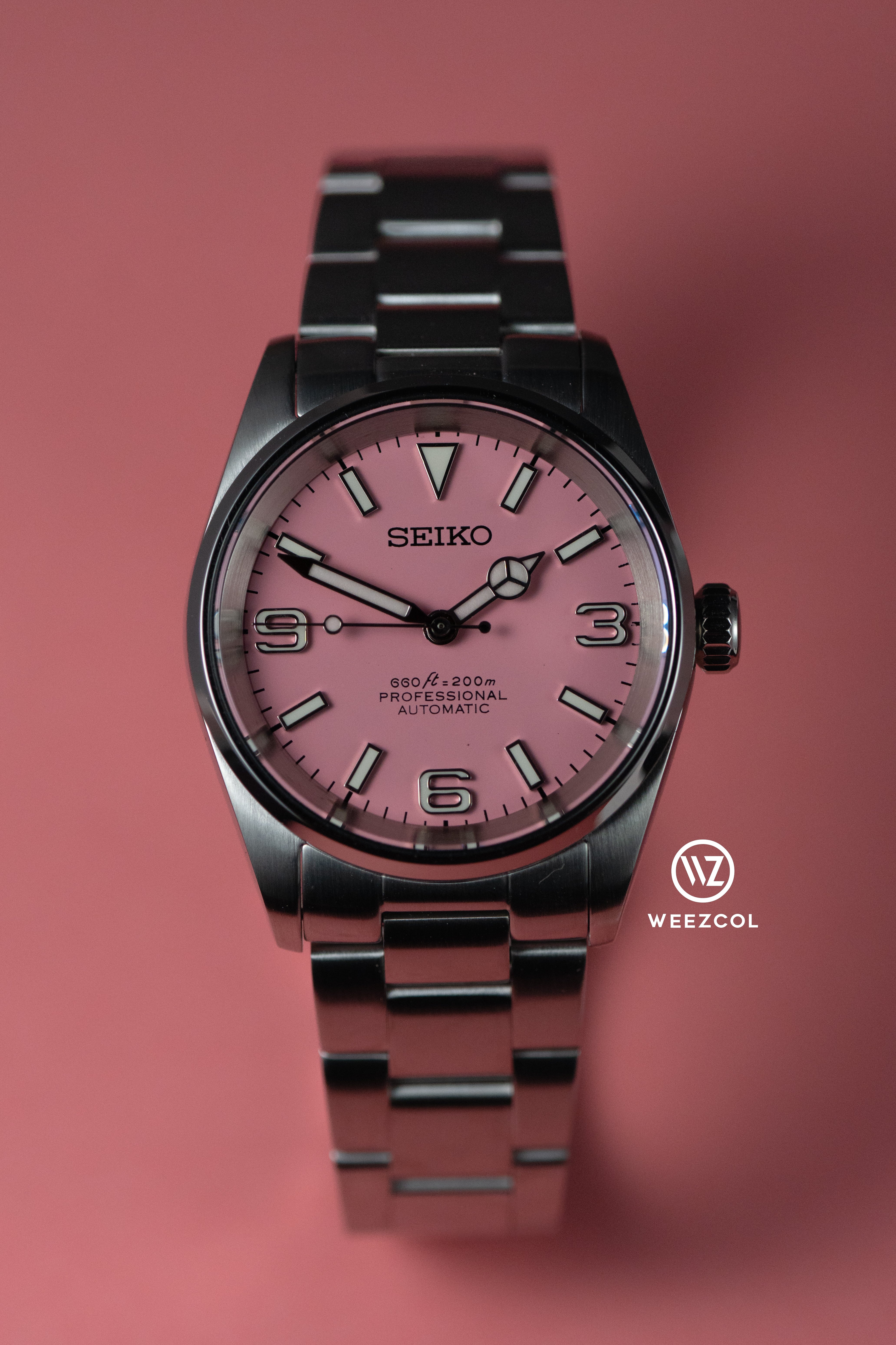 Seiko Explorer: Pink in Brushed Silver