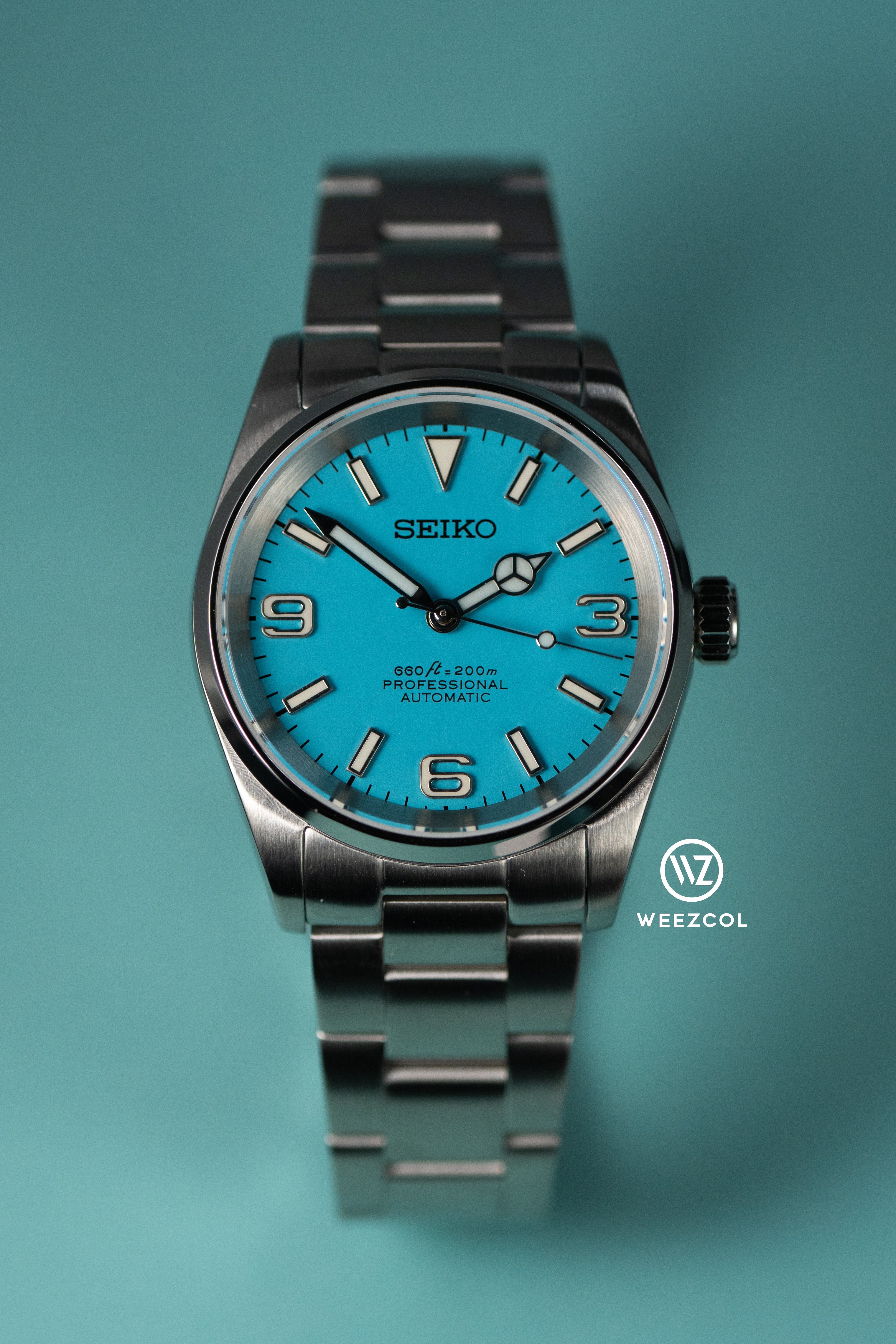 Seiko Explorer: Sky Blue in Brushed Silver