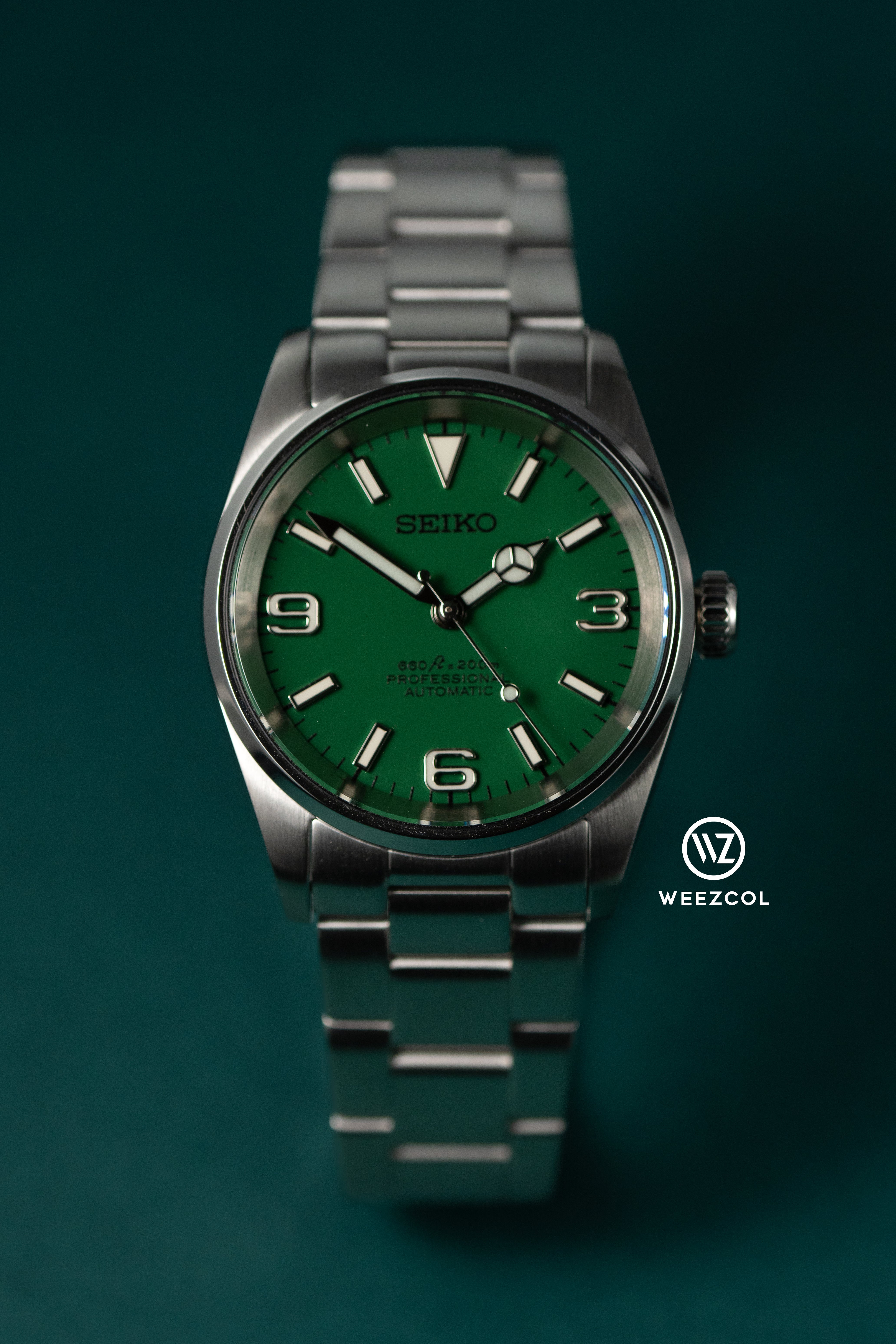 Seiko Explorer: Green in Brushed Silver