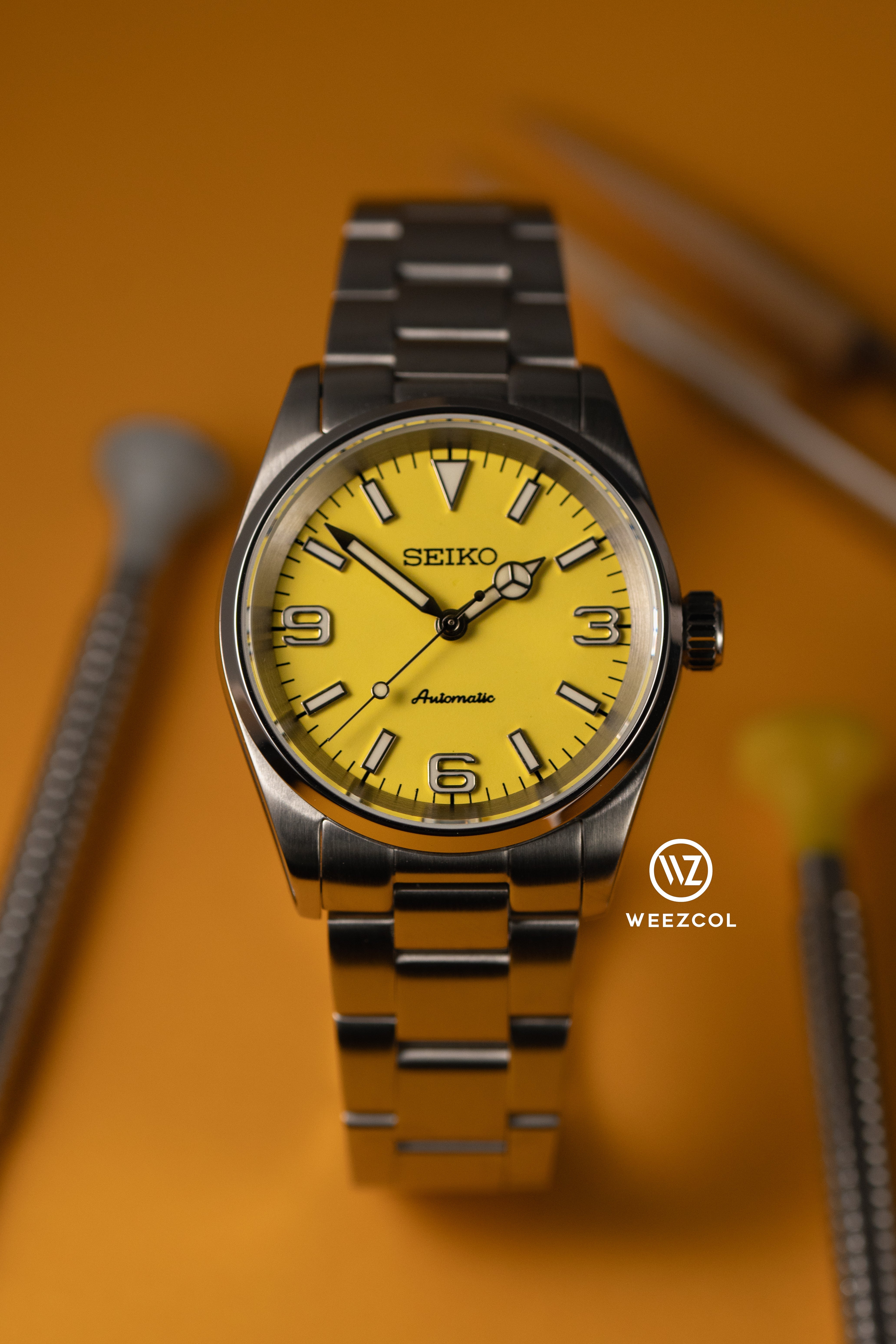 Seiko Explorer: Yellow in Brushed Silver