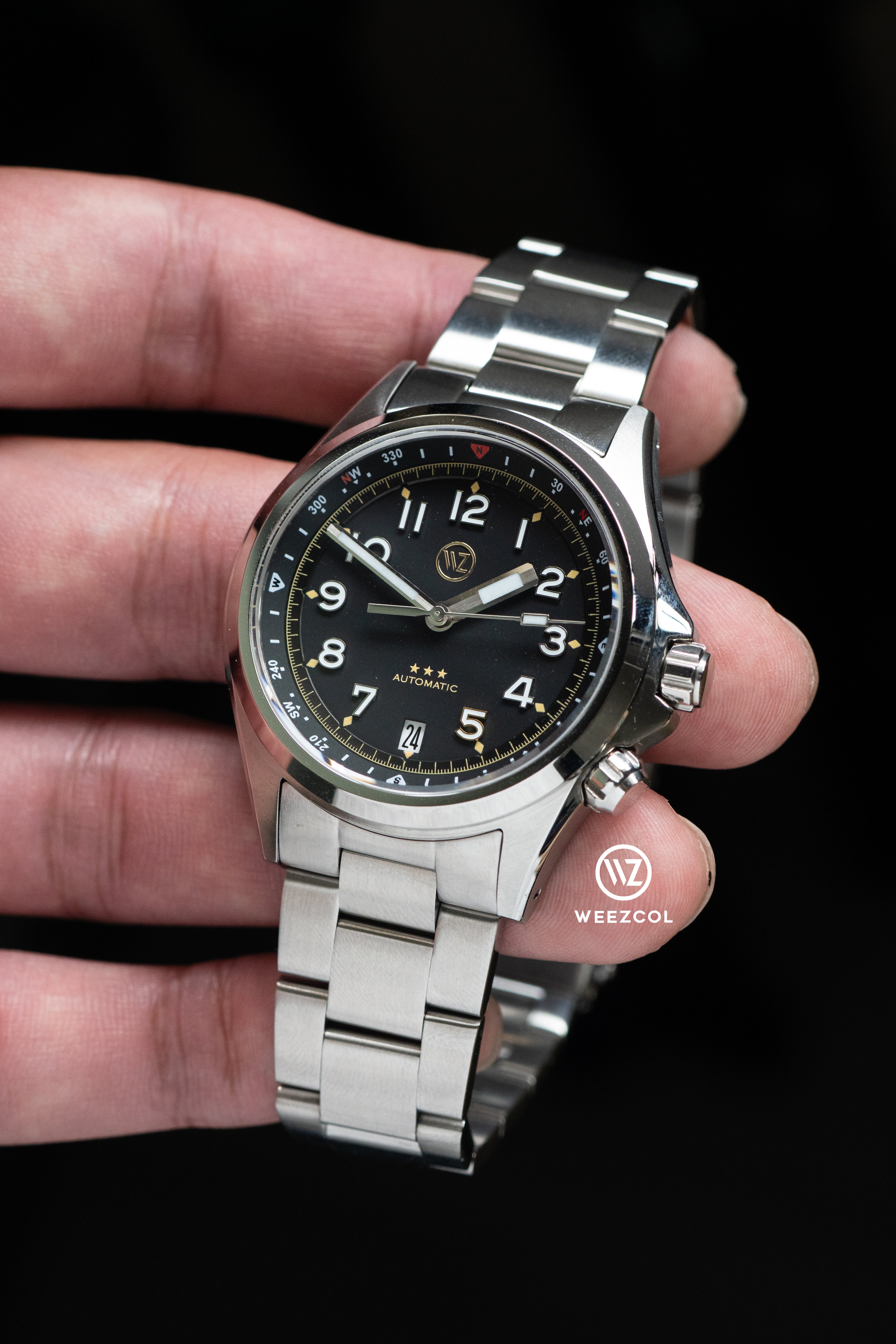 Alpinist Pilot: Brushed Silver w/ Black Compass Ring