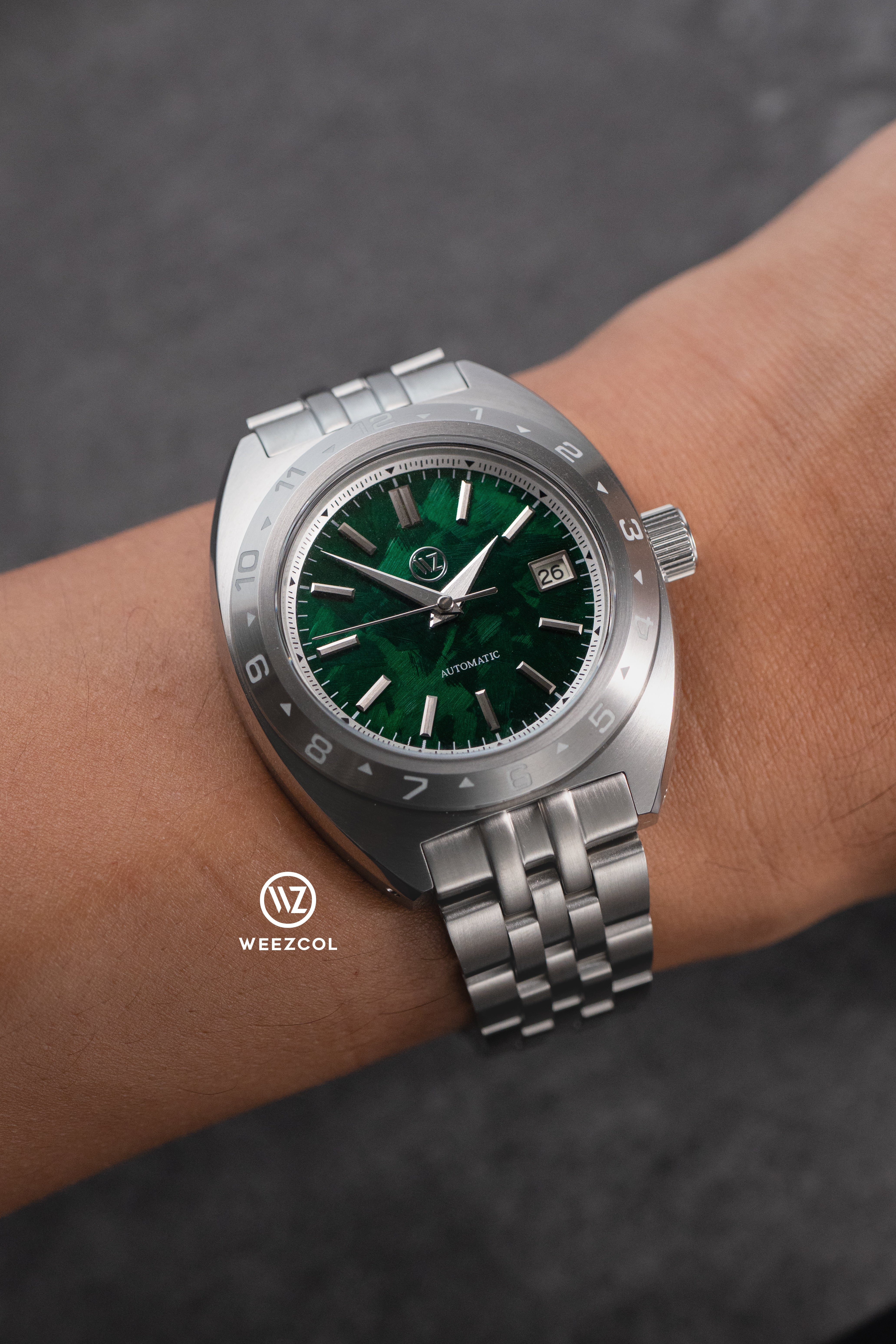 WZ Mini Turtle: Brushed Silver in Emerald