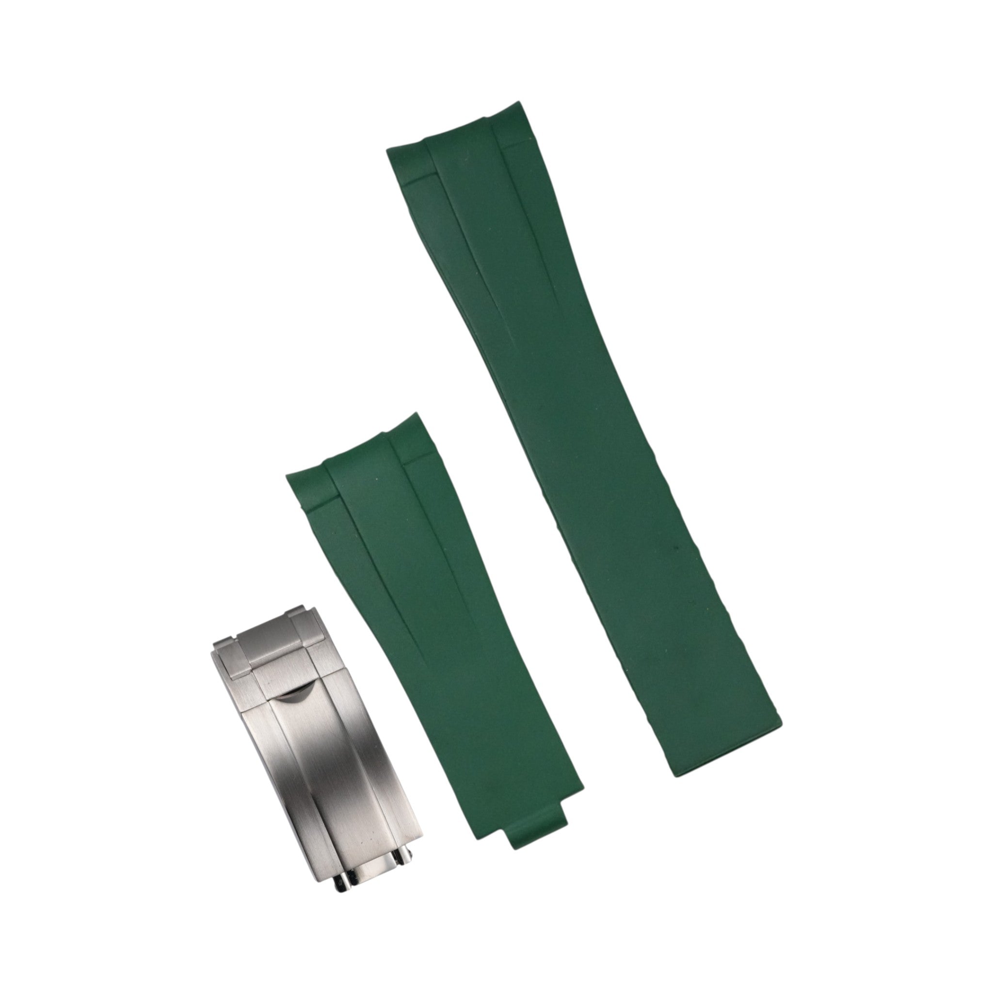 Submariner: Green Rubber Strap with Brushed Silver Clasp