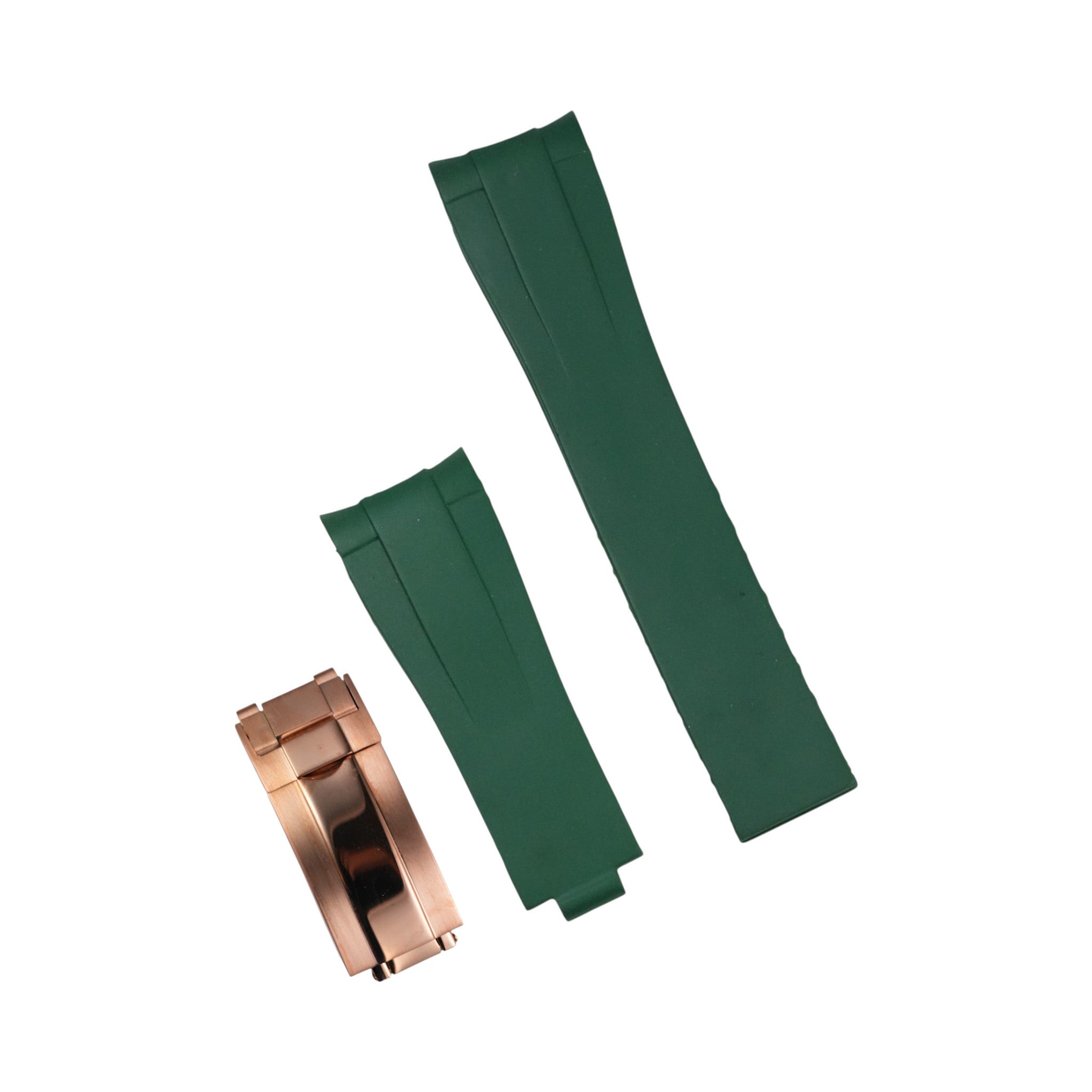 Submariner: Green Rubber Strap with Rose Gold Clasp