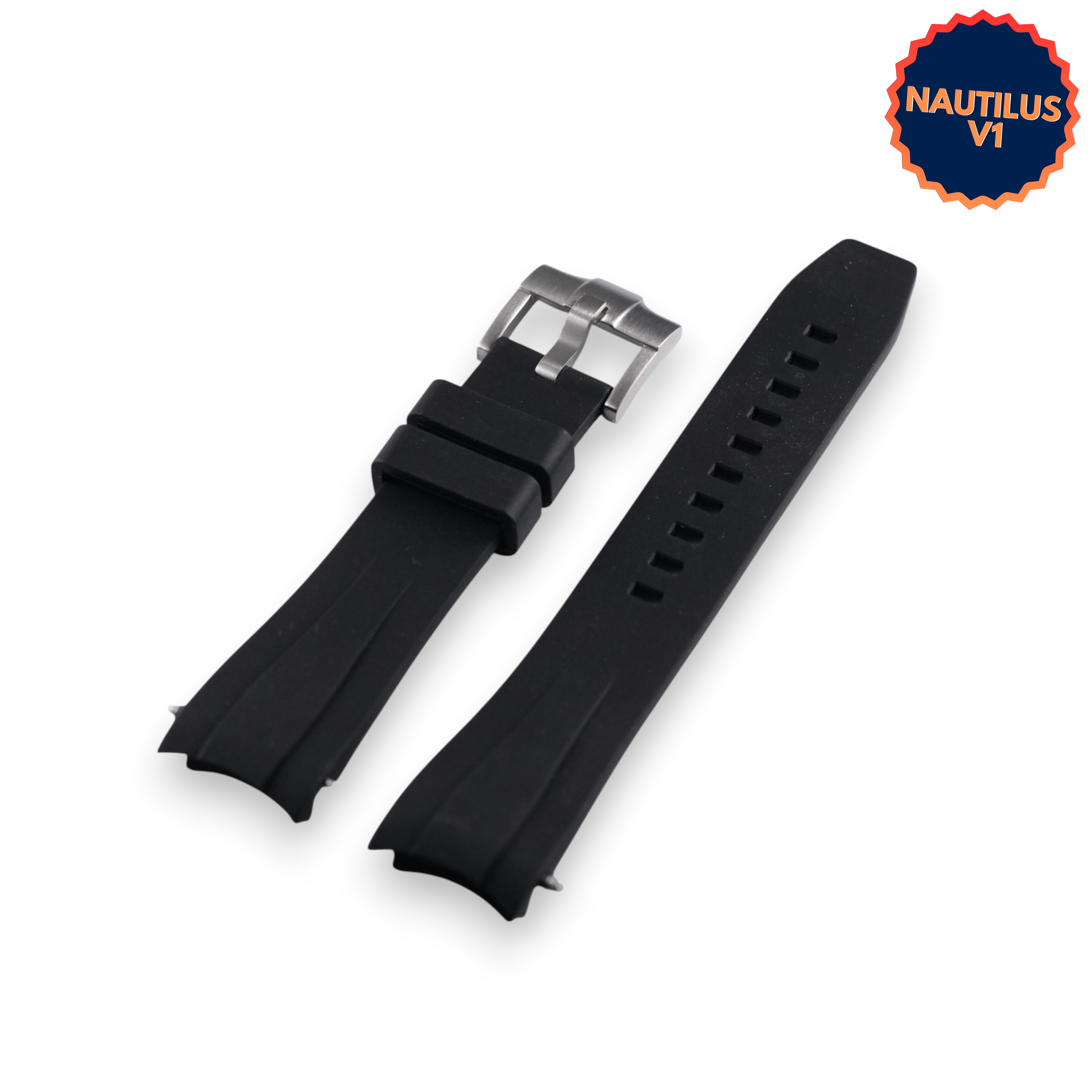 SKX FKM Nautilus V1: Black Rubber Strap with Silver Buckle