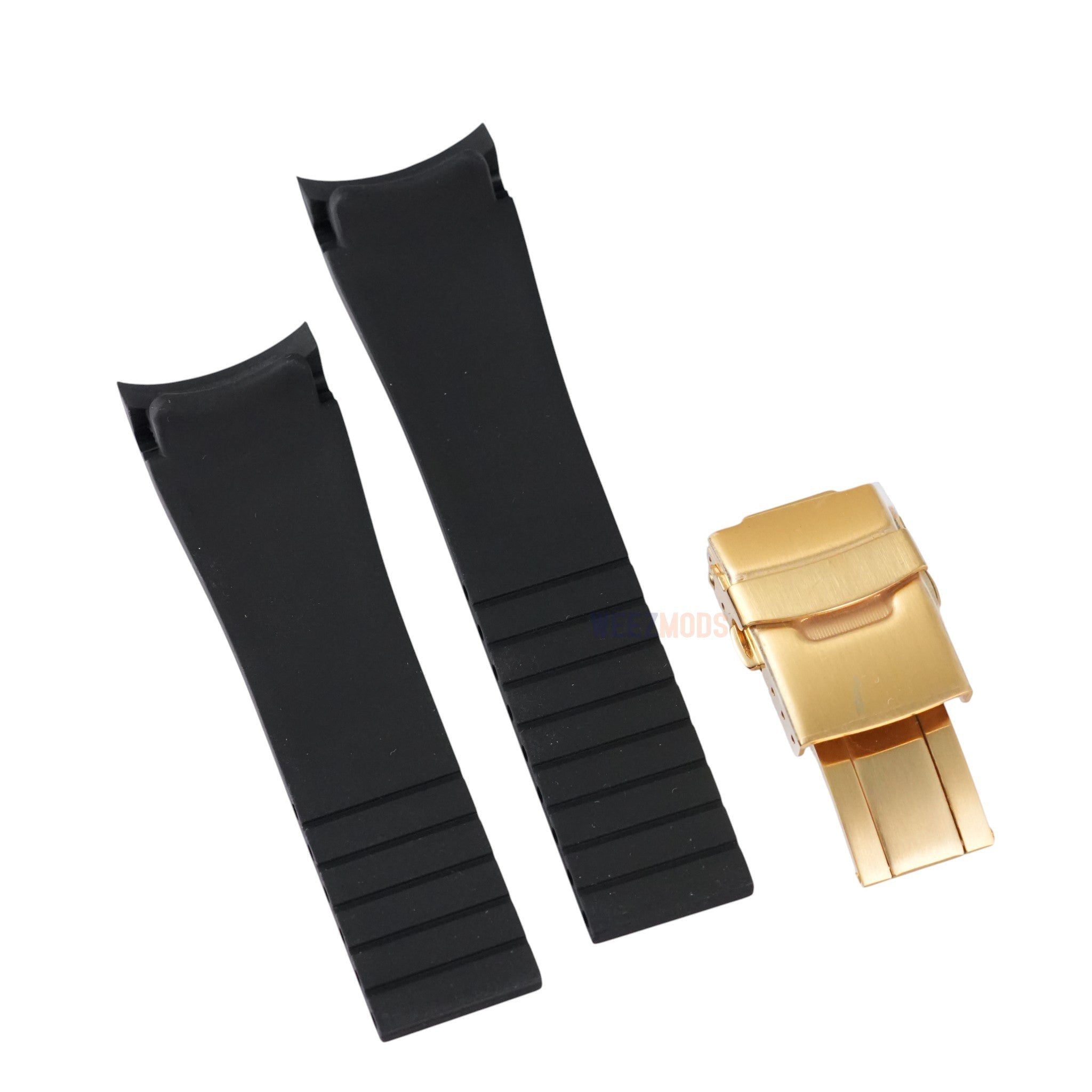 SKX007/SRPD FKM: Black Rubber Strap with Gold Clasp