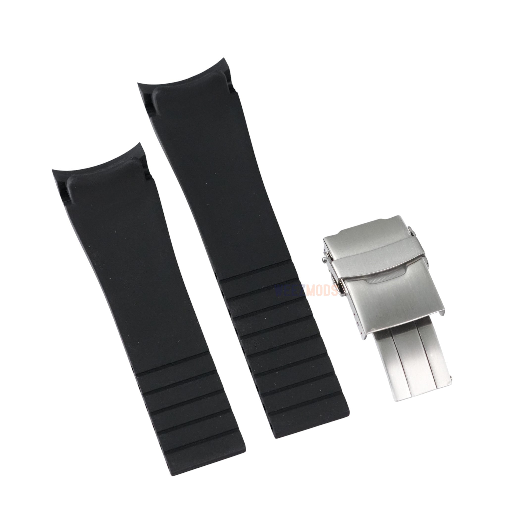 SKX007/SRPD FKM: Black Rubber Strap with Silver Clasp