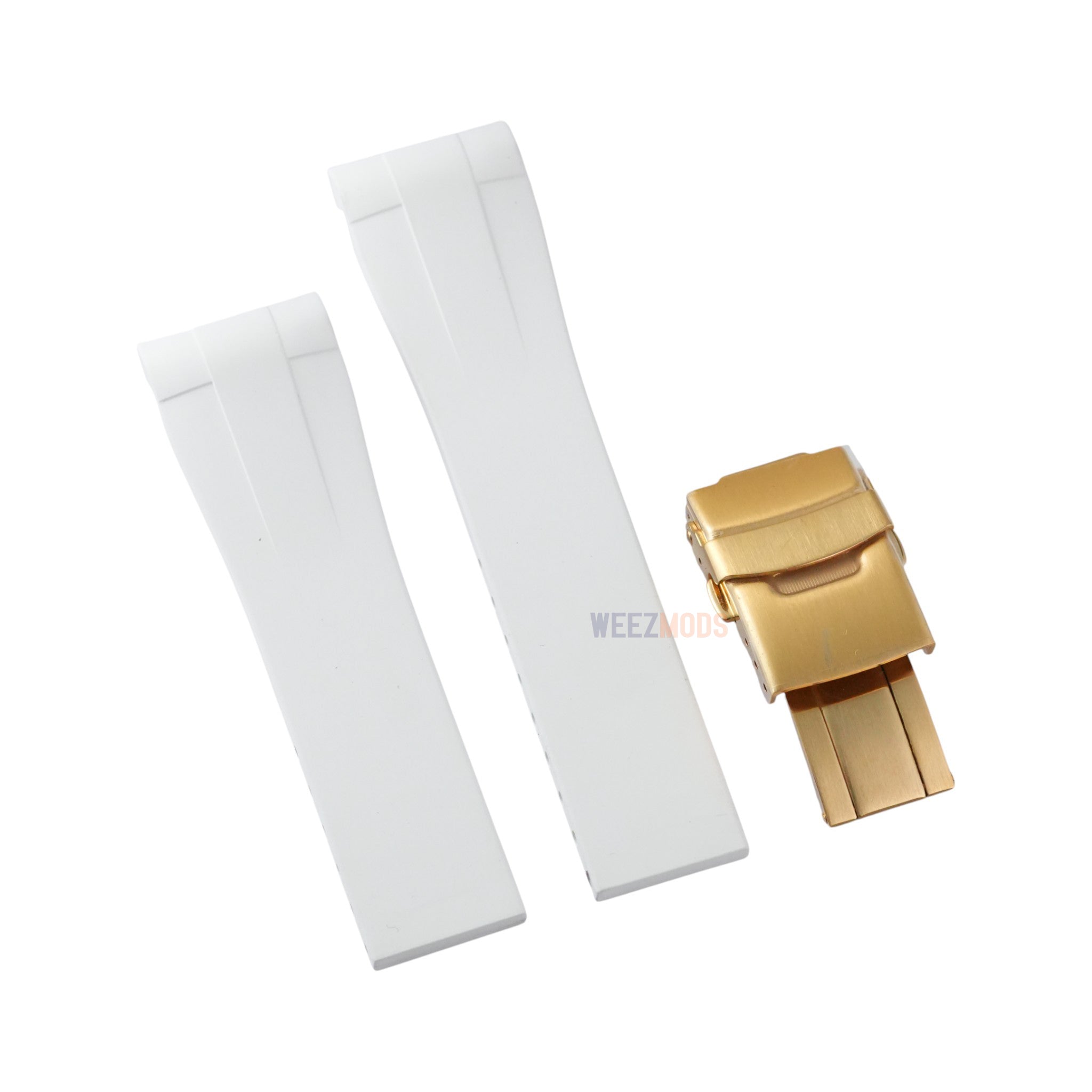 SKX007/SRPD FKM: White Rubber Strap with Gold Clasp