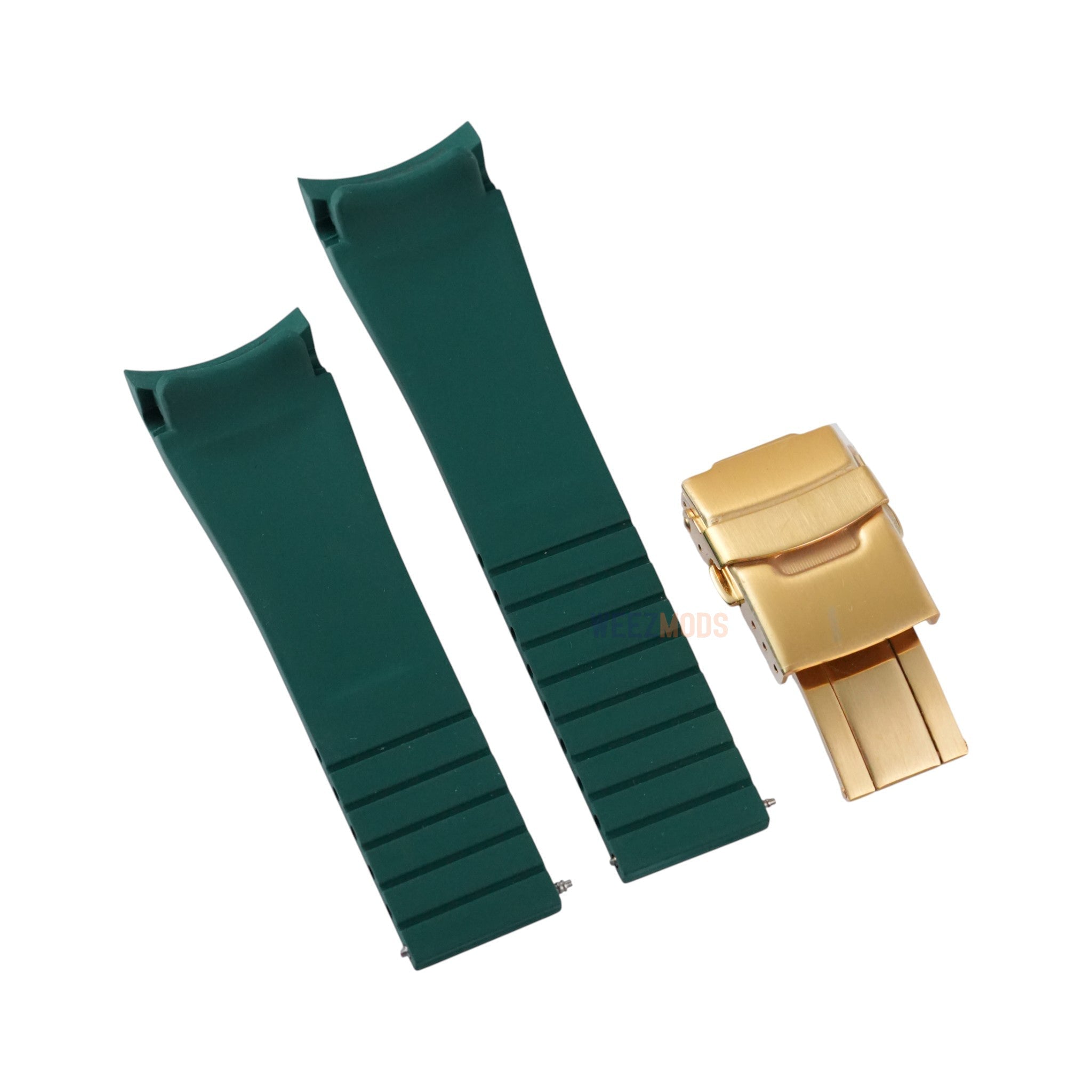 SKX007/SRPD FKM: Green Rubber Strap with Gold Clasp