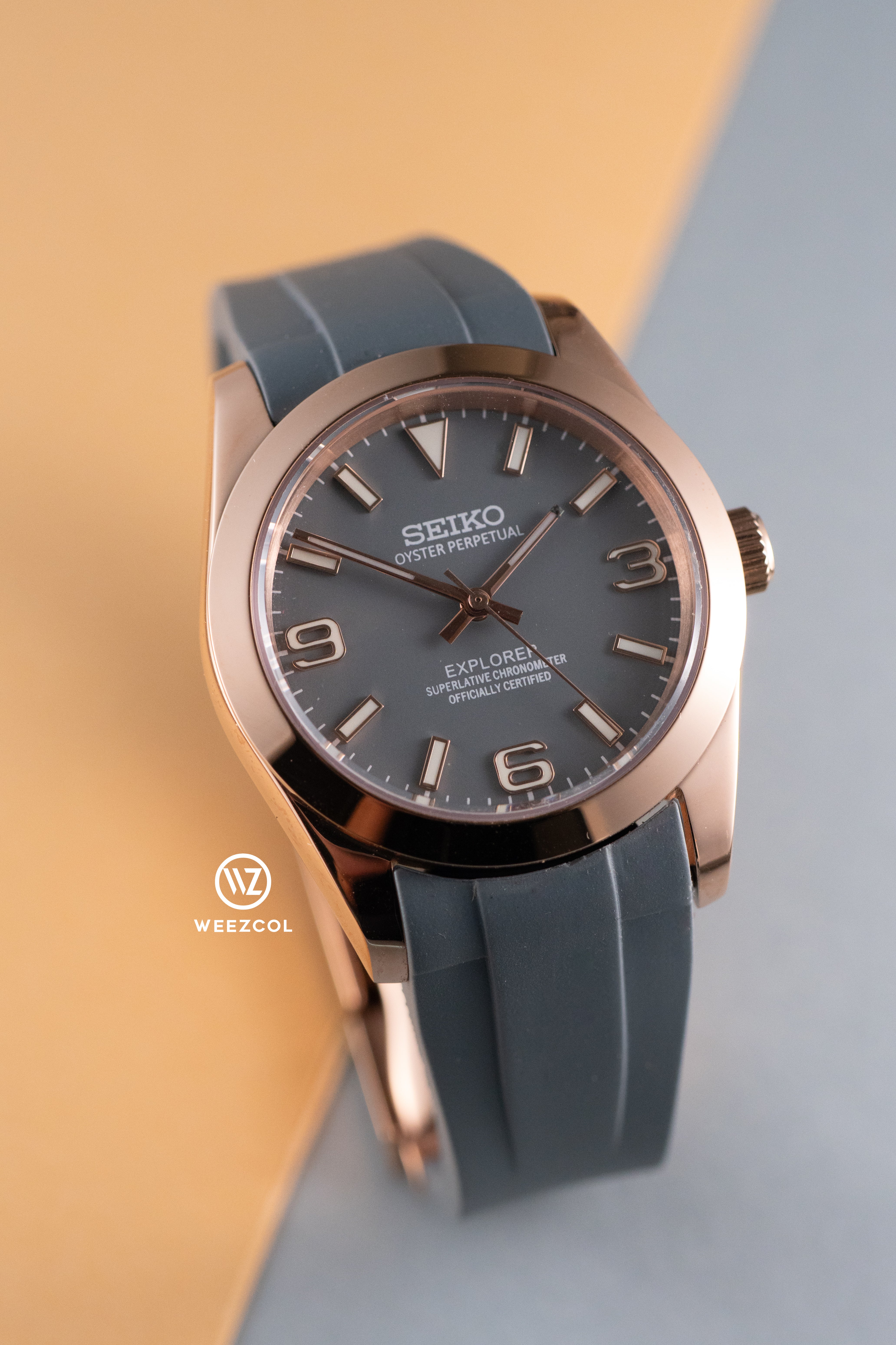 Seiko Explorer: Grey in Rose Gold